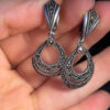 Marcasite Double Row Pear Shaped Hollow Dangle Earring.