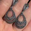 Marcasite Double Row Pear Shaped Hollow Dangle Earring.