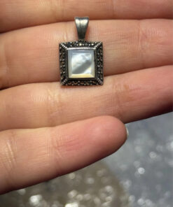 Vintage Deco Marcasite 925 Sterling Silver Mother of Pearl Pendant