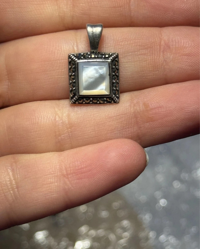 Vintage Deco Marcasite 925 Sterling Silver Mother of Pearl Pendant