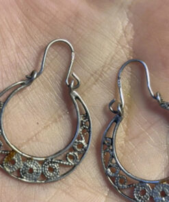 800 Silver Cut Out Scroll Design Snap Closure Hoop Earrings
