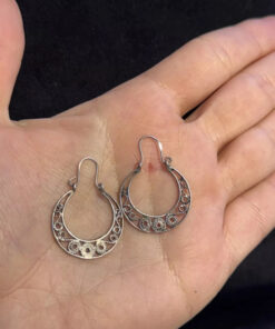 800 Silver Cut Out Scroll Design Snap Closure Hoop Earrings
