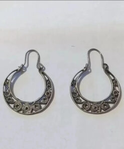 800 Silver Cut Out Scroll Design Snap Closure Hoop Earrings