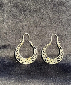 800 Silver Cut Out Scroll Design Snap Closure Hoop Earrings
