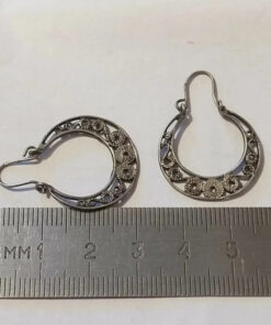 800 Silver Cut Out Scroll Design Snap Closure Hoop Earrings