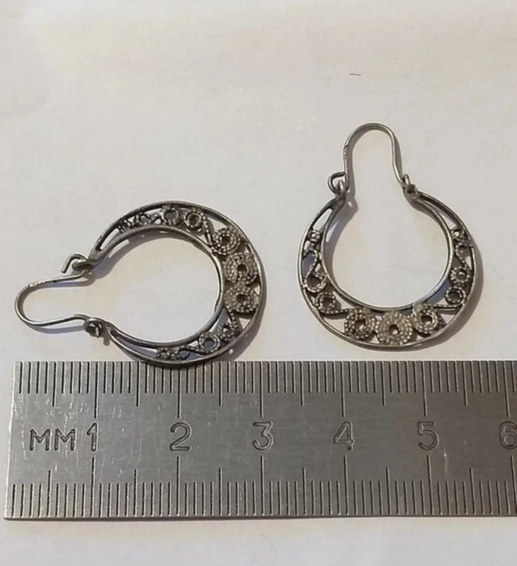 800 Silver Cut Out Scroll Design Snap Closure Hoop Earrings