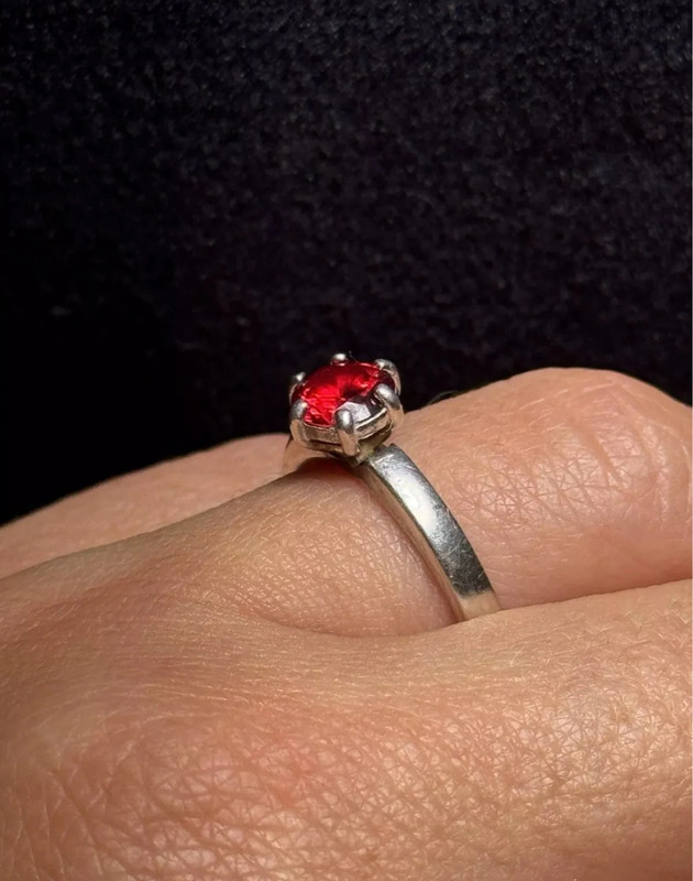 Red Cubic Sterling Silver Ring UK O
