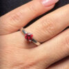 Red Cubic Sterling Silver Ring UK O