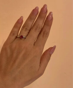 Red Cubic Sterling Silver Ring UK O