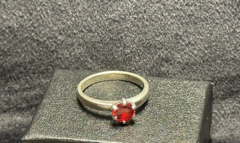 Red Cubic Sterling Silver Ring UK O