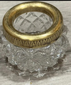 Vintage USSR Gold Gilded 875 Silver Rim Cut Crystal Salt Cellar