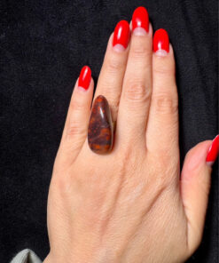 Natural Red jasper cabochon ring, adjustable, approximately size O+