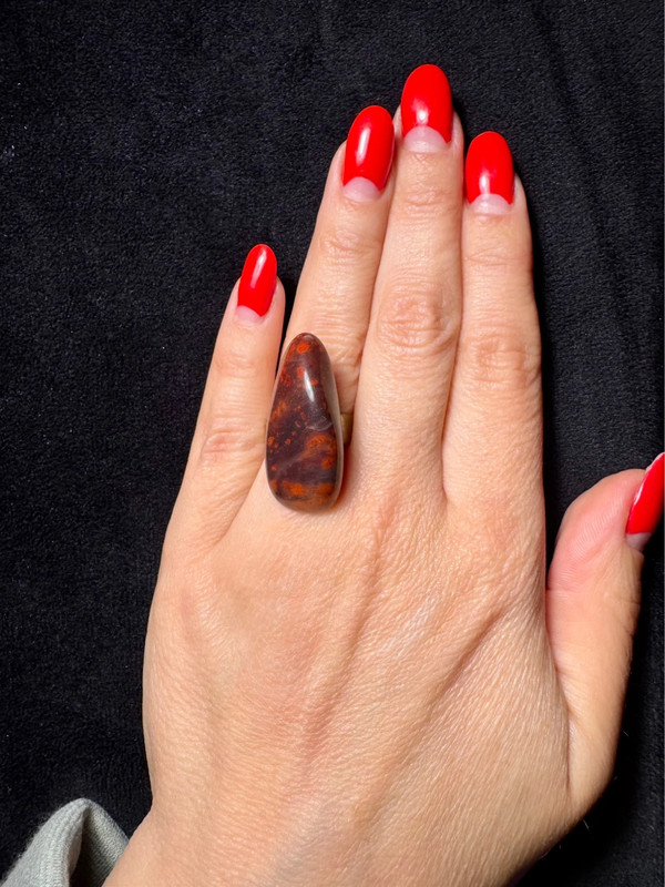 Natural Red jasper cabochon ring, adjustable, approximately size O+