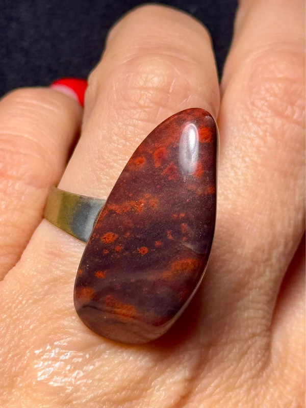 Natural Red jasper cabochon ring, adjustable, approximately size O+