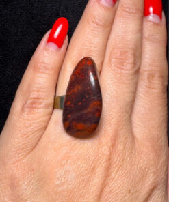 Natural Red jasper cabochon ring, adjustable, approximately size O+