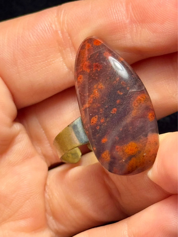 Natural Red jasper cabochon ring, adjustable, approximately size O+