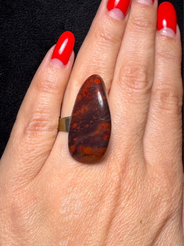 Natural Red jasper cabochon ring, adjustable, approximately size O+