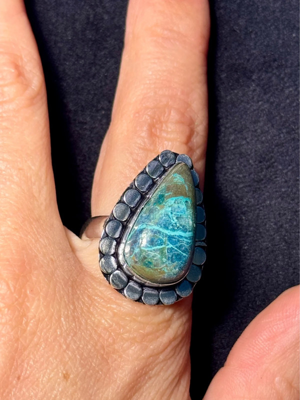 Chrysocolla 925 Silver Plated ring size T1/2