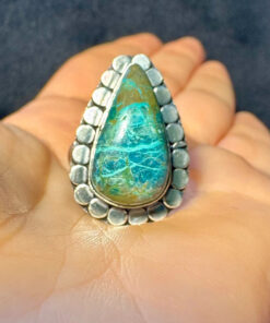 Chrysocolla 925 Silver Plated ring size T1/2