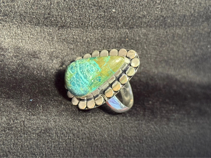 Chrysocolla 925 Silver Plated ring size T1/2