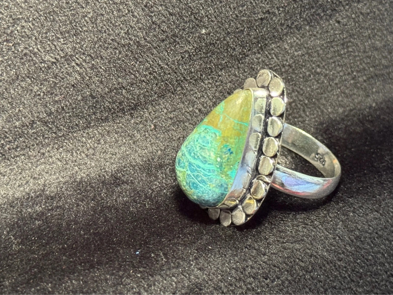 Chrysocolla 925 Silver Plated ring size T1/2