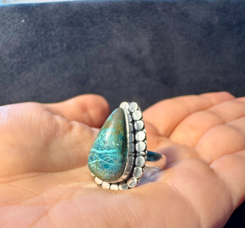 Chrysocolla 925 Silver Plated ring size T1/2