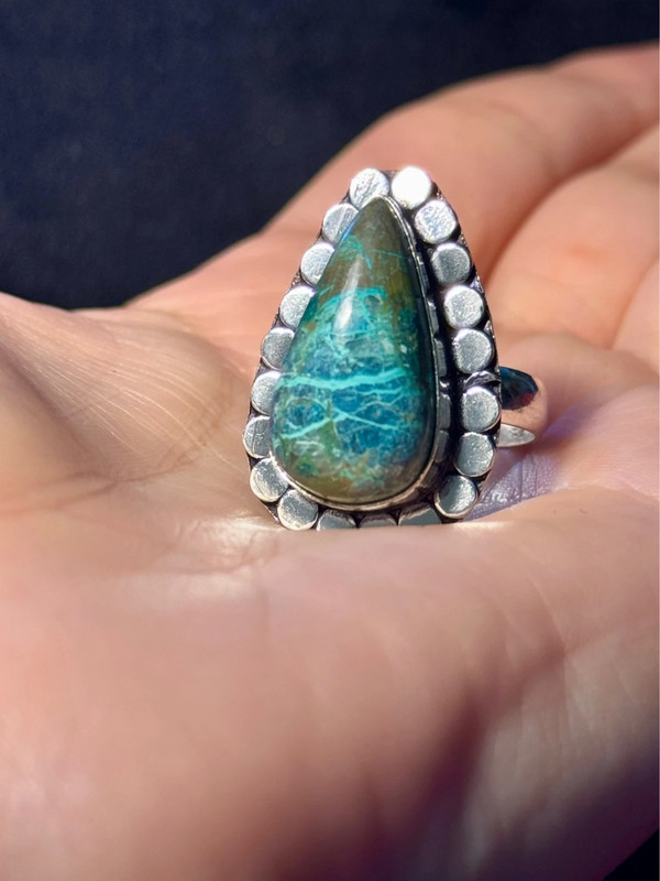 Chrysocolla 925 Silver Plated ring size T1/2
