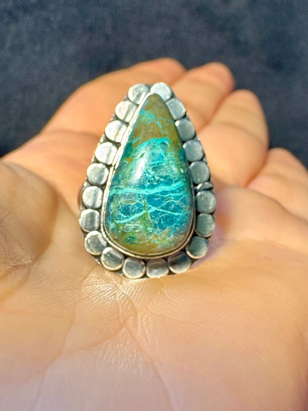 Chrysocolla 925 Silver Plated ring size T1/2