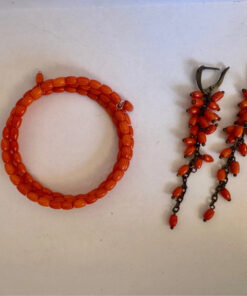coral jewelry set (earrings + bracelet)