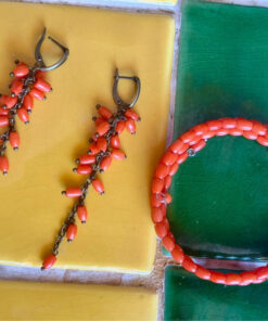 coral jewelry set (earrings + bracelet)