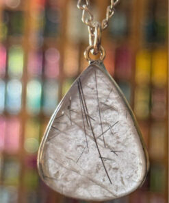 Powerful Natural Black Rutile 925 Silver Plated Necklace 18