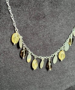 Laura Ashley 925  Sterling Silver Citrine Smokey Quartz Drops  Necklace -44cm