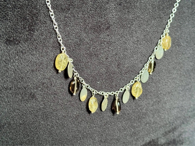Laura Ashley 925 Sterling Silver Citrine Smokey Quartz Drops Necklace -44cm