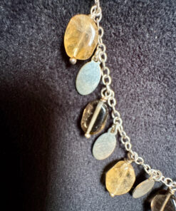 Laura Ashley 925 Sterling Silver Citrine Smokey Quartz Drops Necklace -44cm