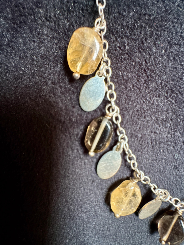 Laura Ashley 925 Sterling Silver Citrine Smokey Quartz Drops Necklace -44cm