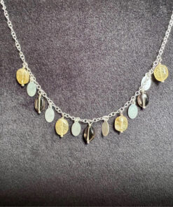 Laura Ashley 925 Sterling Silver Citrine Smokey Quartz Drops Necklace -44cm