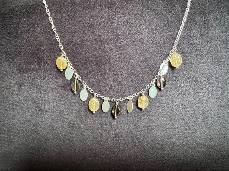 Laura Ashley 925 Sterling Silver Citrine Smokey Quartz Drops Necklace -44cm
