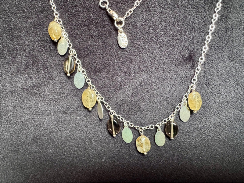 Laura Ashley 925 Sterling Silver Citrine Smokey Quartz Drops Necklace -44cm