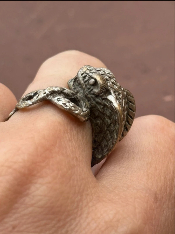 Reptilian snake Nickel silver ring, size M