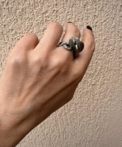 Reptilian snake Nickel silver ring, size M