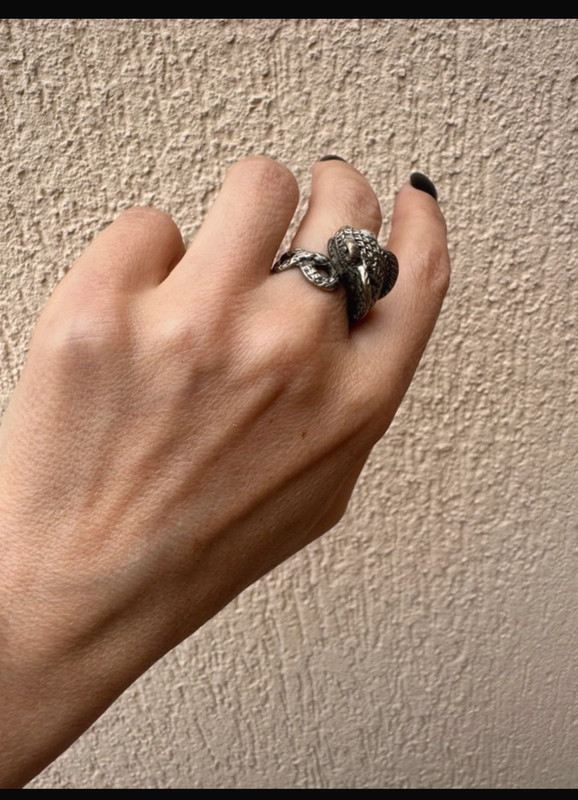 Reptilian snake Nickel silver ring, size M
