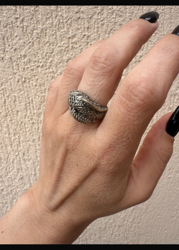Reptilian snake Nickel silver ring, size M