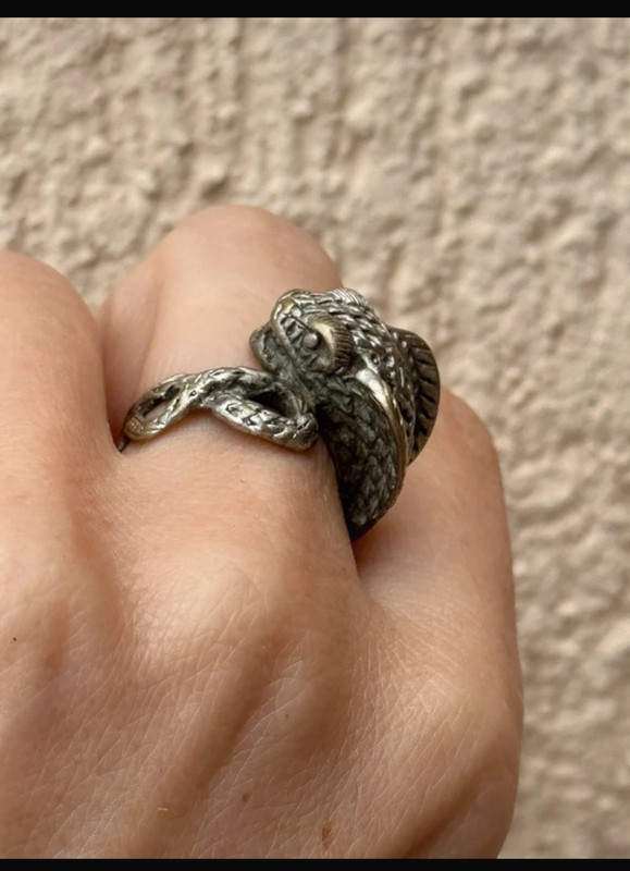 Reptilian snake Nickel silver ring, size M