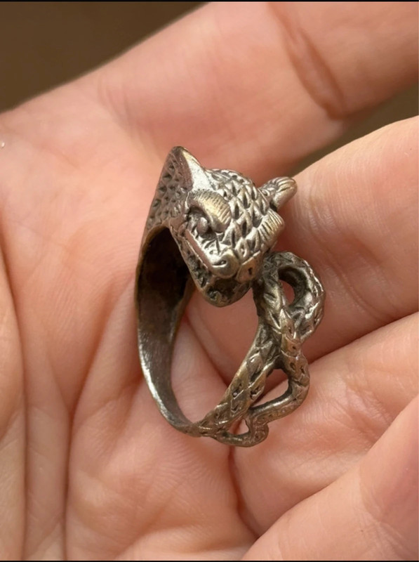 Reptilian snake Nickel silver ring, size M