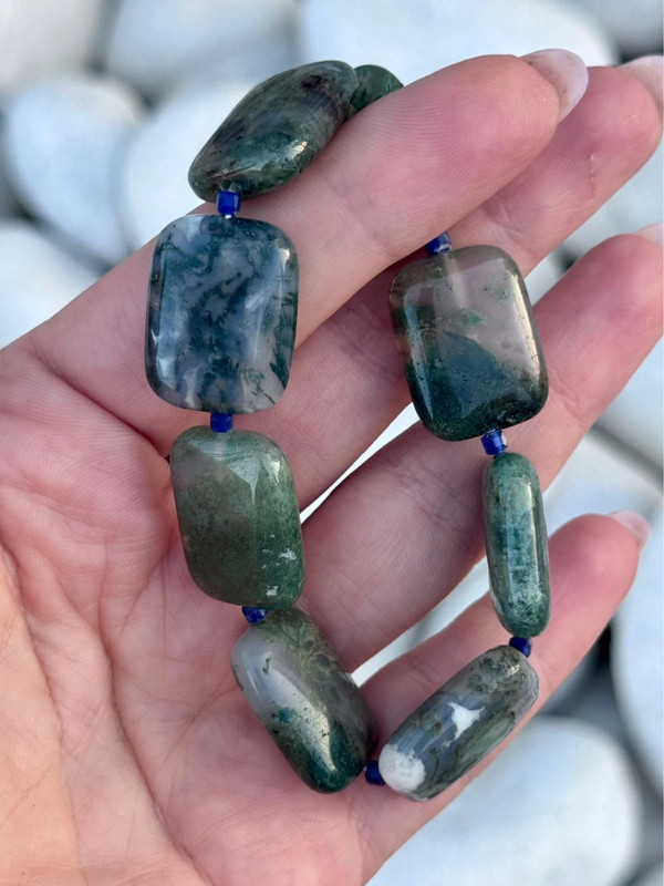 Natural Mystic Moss Agate Bracelet with Lapis Lazuli Beads