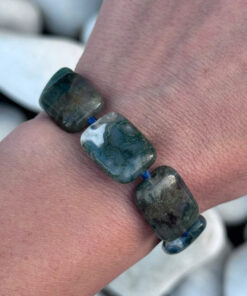 Natural Mystic Moss Agate Bracelet with Lapis Lazuli Beads
