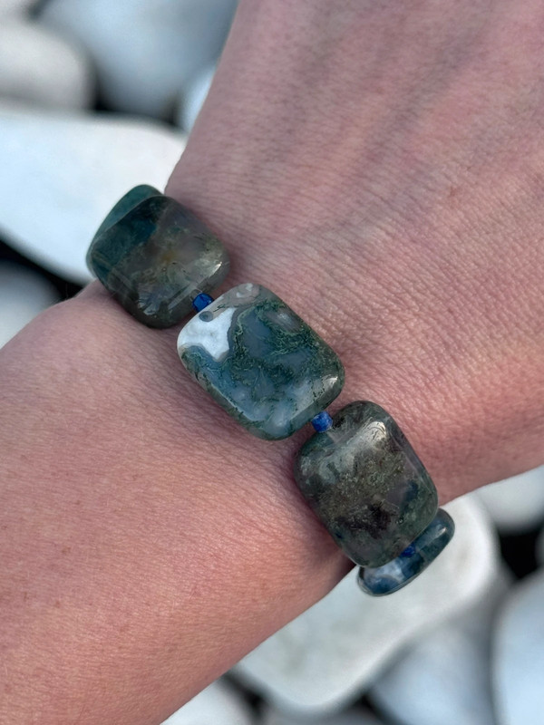 Natural Mystic Moss Agate Bracelet with Lapis Lazuli Beads