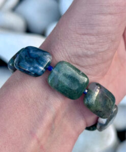 Natural Mystic Moss Agate Bracelet with Lapis Lazuli Beads