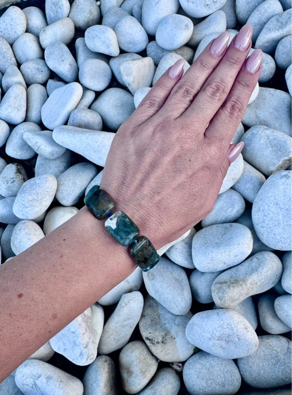 Natural Mystic Moss Agate Bracelet with Lapis Lazuli Beads