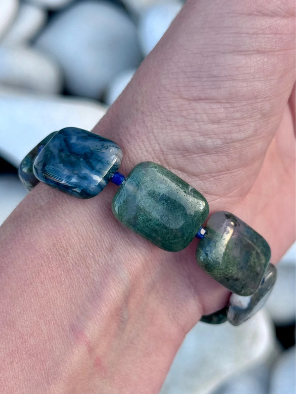 Natural Mystic Moss Agate Bracelet with Lapis Lazuli Beads